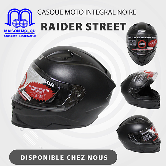 Casque moto intégral noir (raider street)