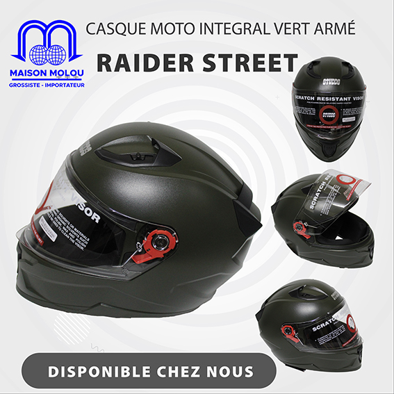 Casque moto intégral vert armé (raider street)