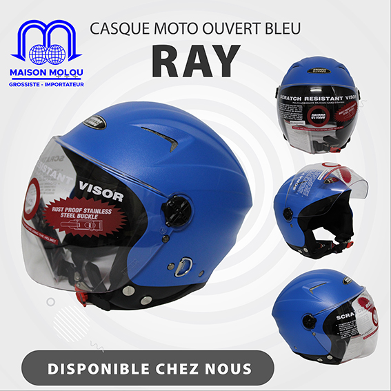 Casque moto ouvert bleu (ray)