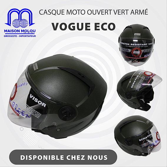 Casque moto ouvert vert armé (vogue eco)