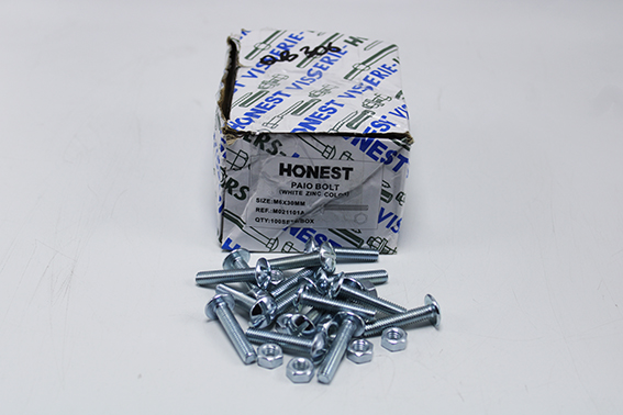 Boulon poélier avec écrou 6x30mm M021101A Honest (bte de 100p)